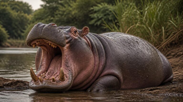 hippopotamus with its mouth open