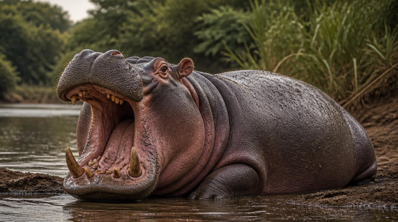 hippopotamus with its mouth open